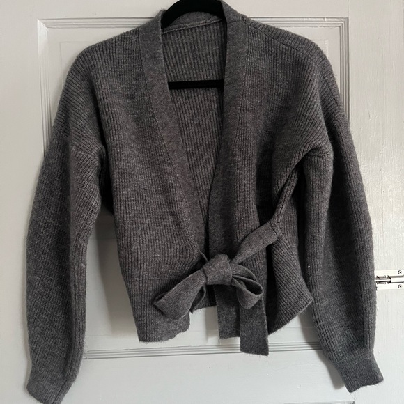 Sweaters - Gray Women's Sweater with Tie Front